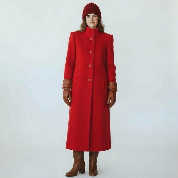 Beau Brem 80s 90s Vintage Union Made Long Red Coat Womens Size 18 - Picture 2 of 7